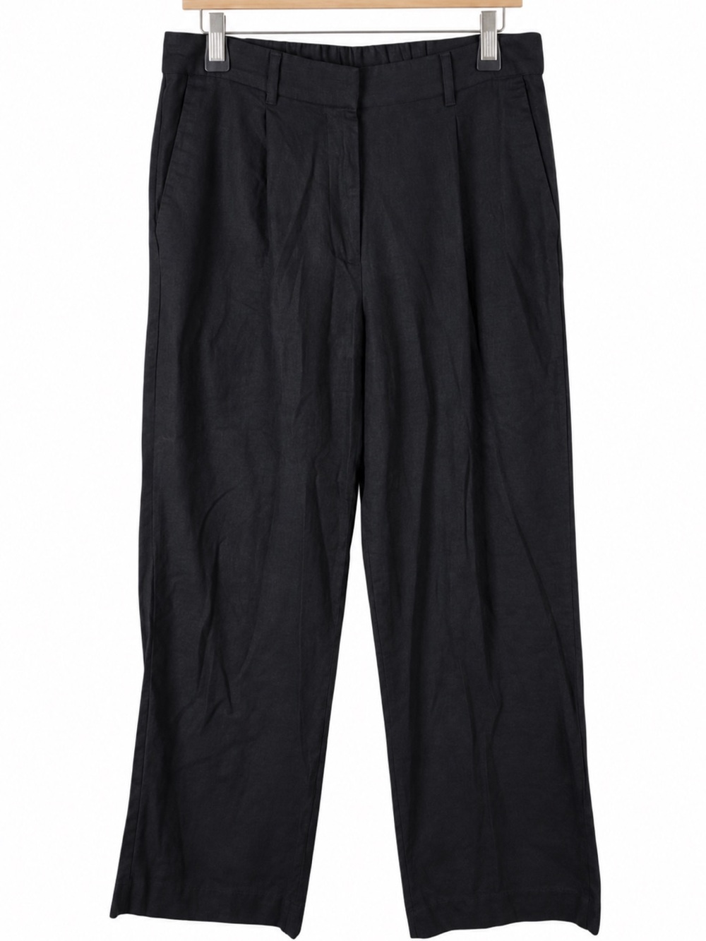 Old Navy Taylor Wide Leg Pants L Black Linen Blend High Rise Pleated Trouser - Picture 3 of 7